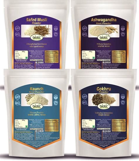 biotic Safed Musli, Ashwagandha, Kaunch Seed and Gokhru Powder ...