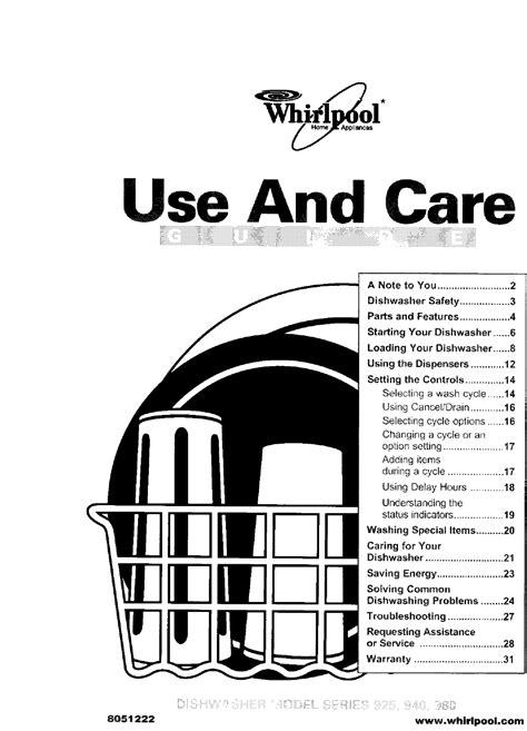 Whirlpool GU980SCGB3 User Manual DISHWASHER Manuals And Guides L0402116