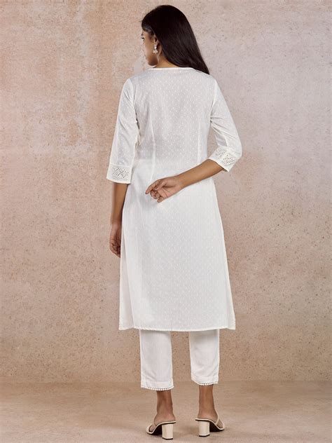 Off white Cotton Embroidered Kurta – Imara