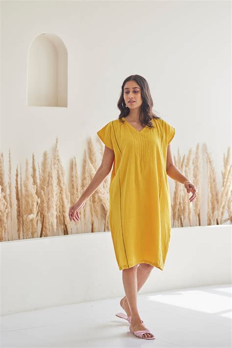 Mustard Lacework Cotton Kaftan