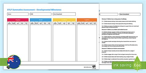 EYLF Summative Assessment in Childcare | Developmental