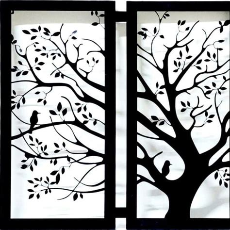 Metallic Shady tree with Birds wall design (36.7 x 23 Inches) - Punam ...