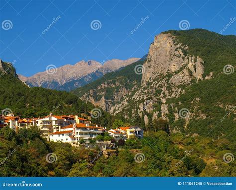 The Town of Litochoro with Mount Olympus in the Background Stock Image ...