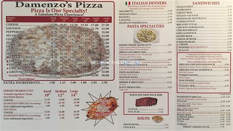 Damenzo's Carry Out Menu Chicago (Scanned Menu With Prices)