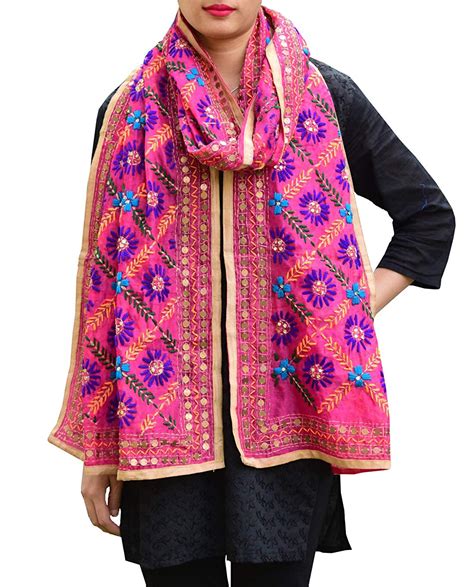 GiftPiper Phulkari Stole on Chanderi Fabric -Pink 1 : Amazon.in ...