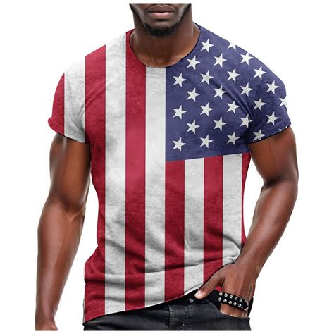 QBGSAY T-shirt Mens Independence Day Flag Casual Soft And Comfortable T ...