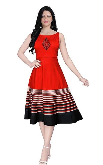 Buy Urban Creation Women's Fit And Flare Knee Length One Piece Dress ...