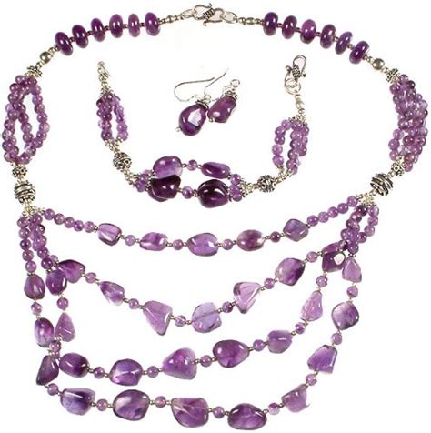 Buy Exotic India Amethyst Bracelet, Necklace and Earrings Set ...