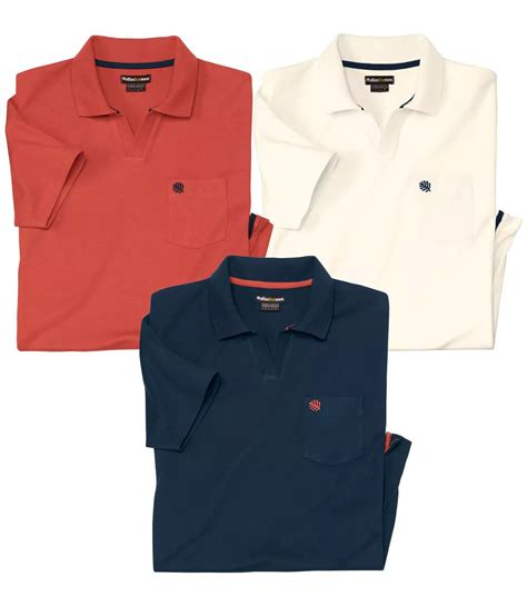Pack of 3 Men's Open-Collar Polo Shirts - Terracotta Navy Ecru | Atlas ...