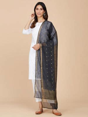 Buy Fabindia Black Cotton Silk Woven Dupatta Online