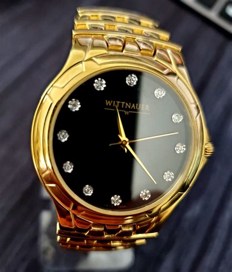 SUPER RARE Wittnauer Gold & Diamond Savoy Sapphire Crystal Mens Swiss ...