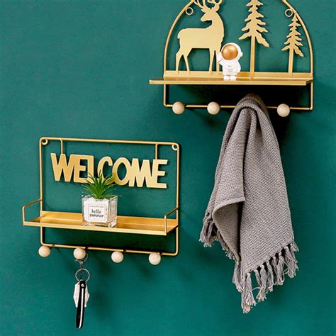 Welcome Wall Hanging Metal Rack Gold