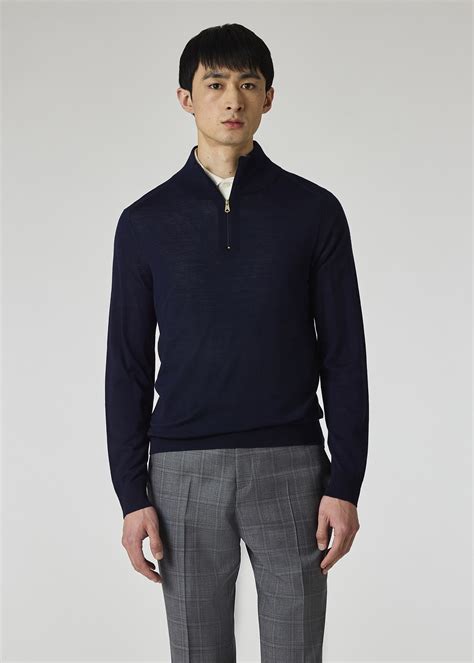 Men's Navy Merino Wool Half-Zip Sweater