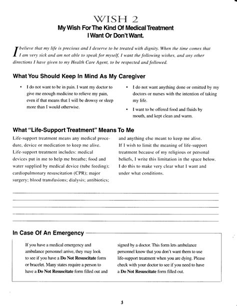 5 Wishes Living Will Form - Living Will Forms Free Printable