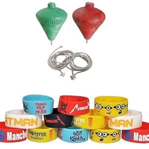 TOYSFAST® Combo (2 PCS Lattu Toys + 1 PCS Disiner Band 1 inch Multi ...