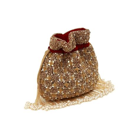 Buy THE TAN CLAN Maroon Sehaj Tasselled Potli Bag Online