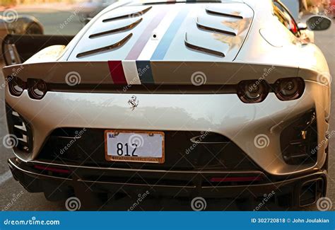 Ferrari Silver Luxury Sports Car - Tail Light Closeup Shot Editorial ...