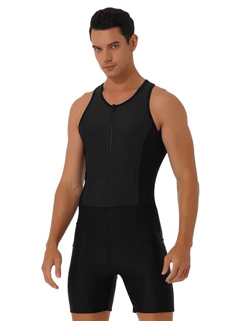 Fldy Mens One Piece Swimsuit Swimwear Athletic Jumpsuit Front Zipper ...