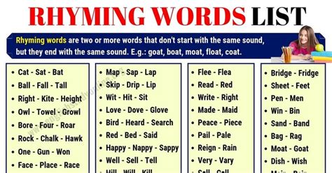 Rhyming Words | List of 70+ Interesting Words that Rhyme in English
