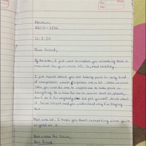 Your friend nerve takes part in any kind of competition. Write a letter ...