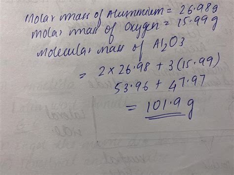 Calculate the molar mass of aluminum oxide (Al2O3). Express your answer ...