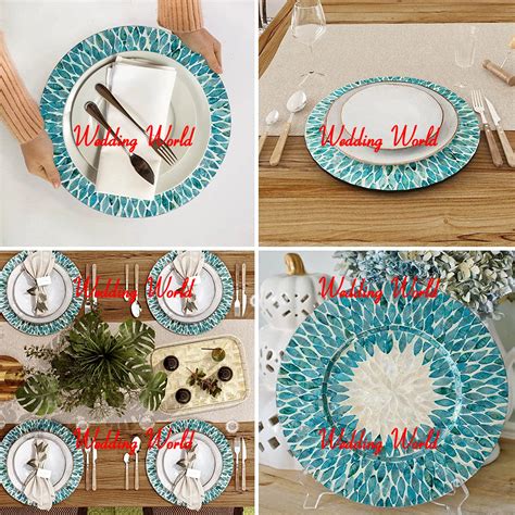 Wooden Charger Plate Round Shape Mother Of Pearl Serving Platter ...