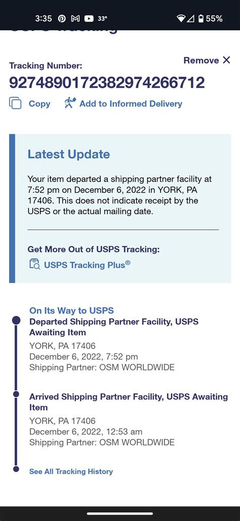 OSM worldwide says "Departed shipping facility, USPS awaiting item" for ...