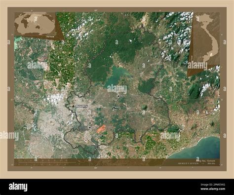 ong Nai, province of Vietnam. Low resolution satellite map. Locations and names of major cities ...