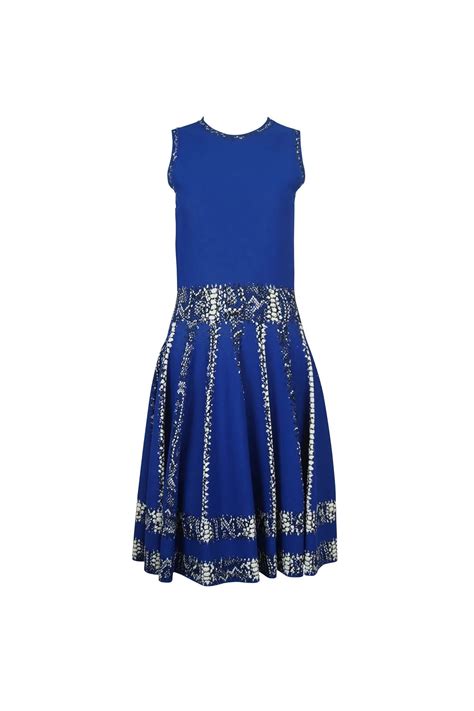 Alexander McQueen Blue Fit Flare Dress Resort 2015 - Foxy Couture Carmel