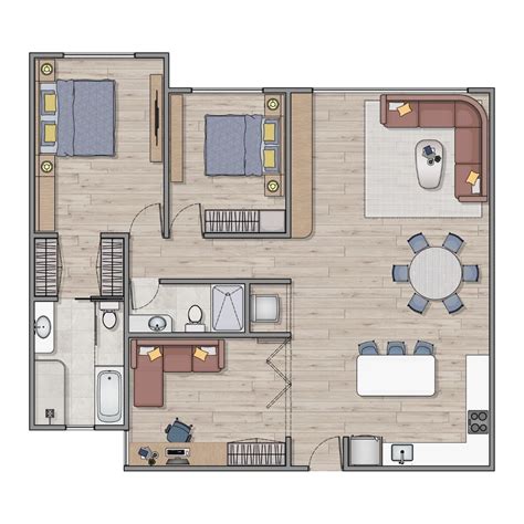 Two-bedroom + Home office. Apartment floor plan layout. | Apartment ...