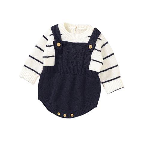 Atogsazn Infant Girl Boy Striped Sweater Romper Button Long Sleeve Full ...