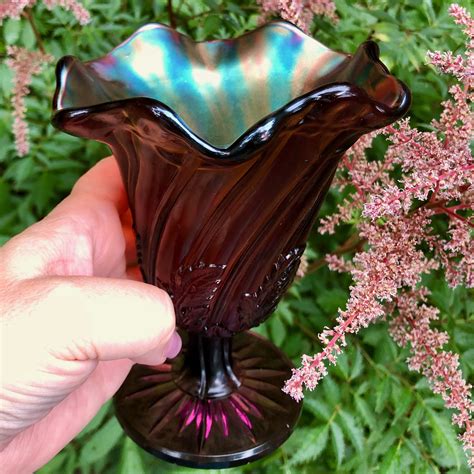 Westmoreland amethyst straight up carnival glass leaf swirl antique ...