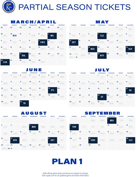 Season Ticket Package Schedules | Kansas City Royals
