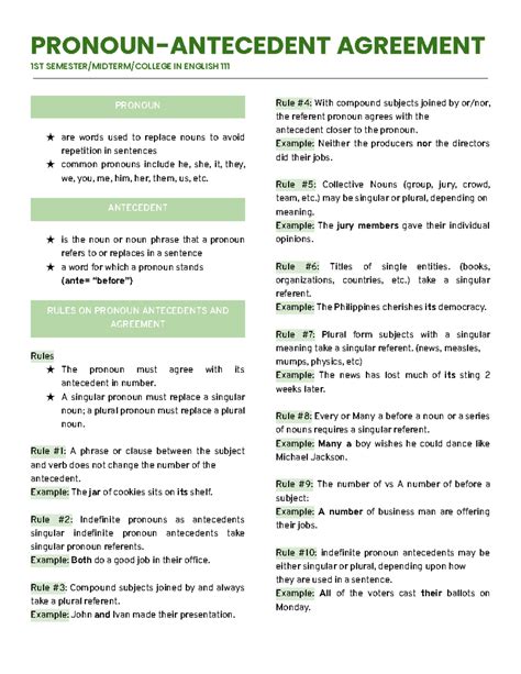 Pronoun- Antecedent Agreement - PRONOUN-ANTECEDENT AGREEMENT 1ST ...