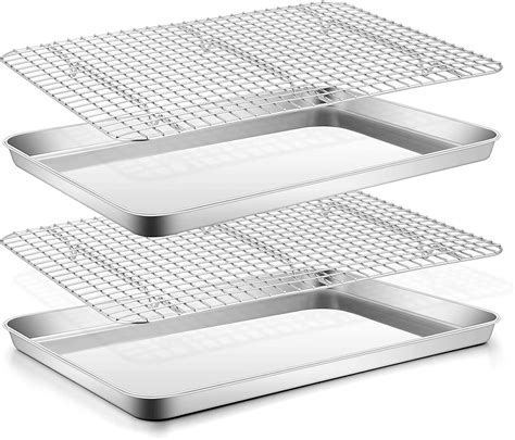Buy Baking Sheet Pan with Rack Set(2 Pans & 2 Racks), Stainless Steel ...