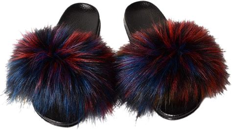 FU FU SHENG FANG Women's Non-Slip Faux Fur Slides: Open Toe Flat India ...