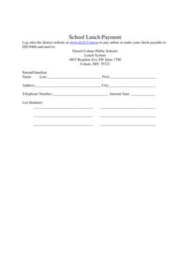 Fillable Online 2010-11 School Lunch Payment form - Dassel-Cokato ...