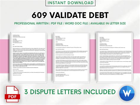 609 Validate Debt, Credit Dispute Letter Template Bundle, DIY ...