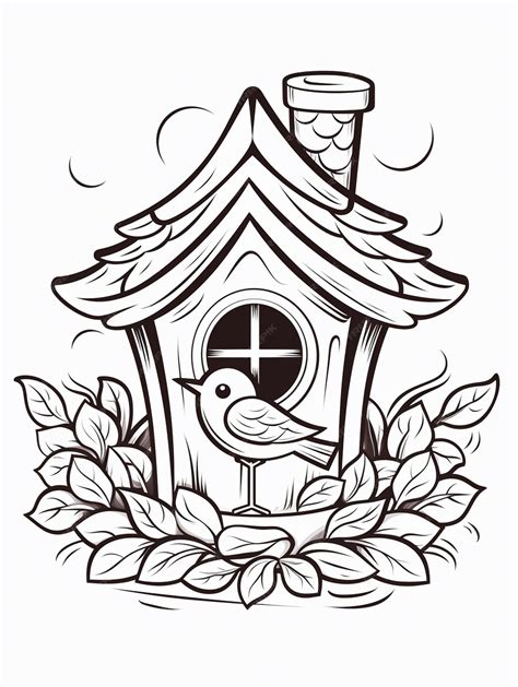 Premium AI Image | Cute bird home coloring page for kids