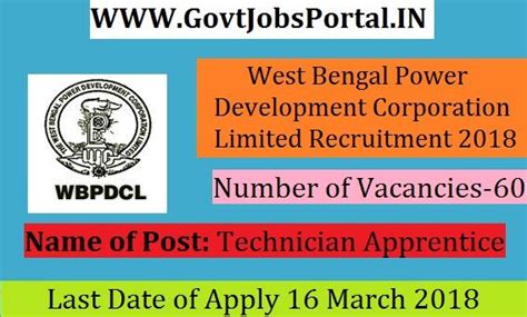 West Bengal Power Development Corporation Limited Recruitment 2018 – 60 ...
