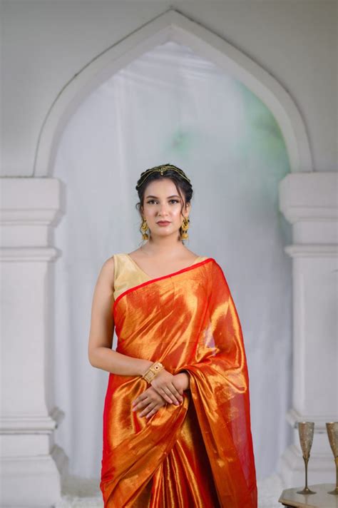 ORANGE ORCHID - MUL TISSUE SAREE – thesaffronsaga