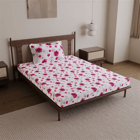 Pink Floral Single Cotton Bedsheet | 144 TC Cotton | Divine Casa