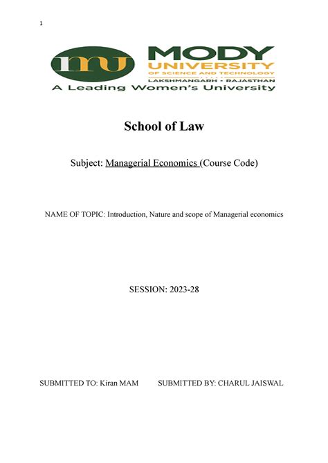 Introduction, Nature and Scope of Managerial Economics - School of Law ...
