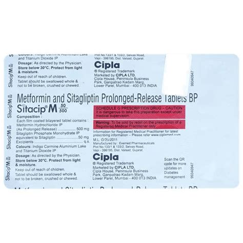 Sitacip M 50/500mg Strip Of 10 Tablets: Uses, Side Effects, Price ...