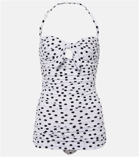 Polka-dot halterneck swimsuit in white - Dolce Gabbana | Mytheresa