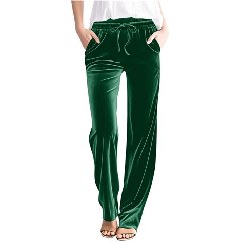ameIAEA Womens Velvet Pants Casual Drawstring Wide Leg Pants Elastic ...