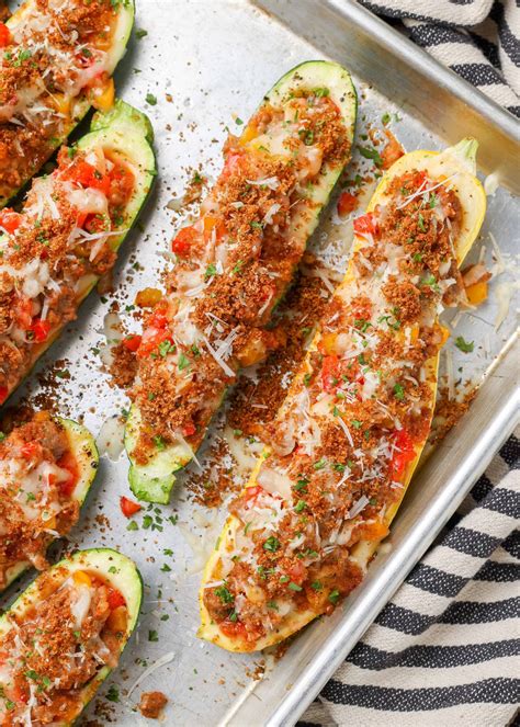 Sausage Stuffed Zucchini Boats - Vegetable Recipes