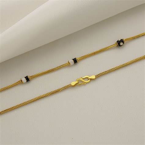 24Kt Gold Plated Black Beaded Ladies Chain – 8gm – Handa Bangles