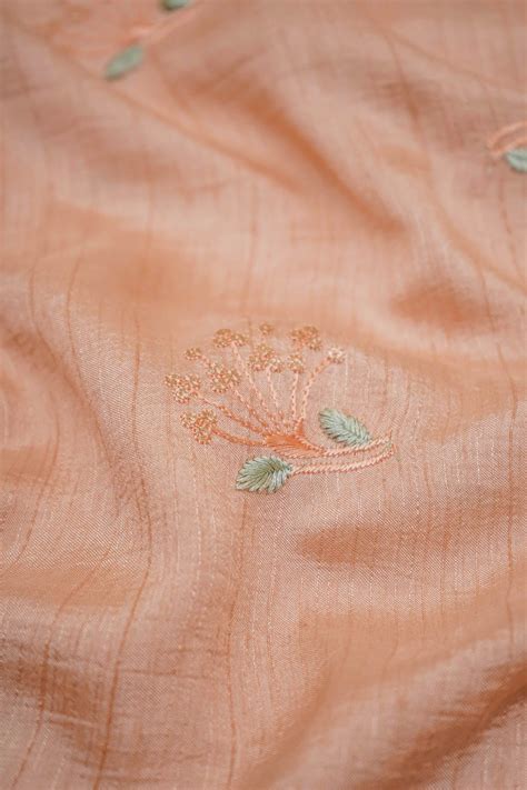 Floral Motifs Embroidered on Fawn Alina Silk – Saraaha