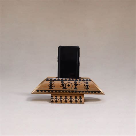 Brown Warli Handpainted Hand Carved Natural Bamboo Wood Phone Audio ...